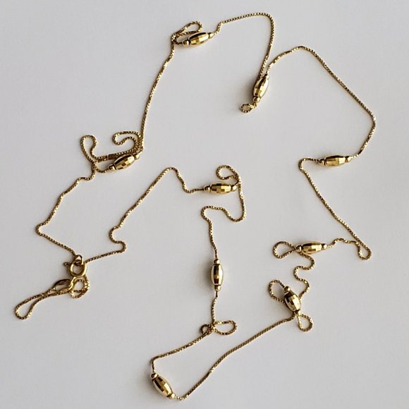 **SOLD**Vintage 14k Gold Diamond Cut Barrel Beaded Station Chain Necklace 32" - Picture 2 of 7